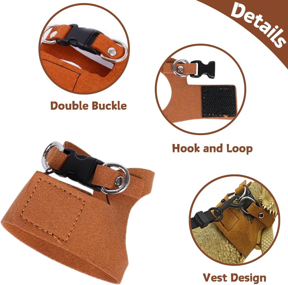 3 Pack Bearded Dragon Harness and Leash Set - Small, Medium, Large, Brown