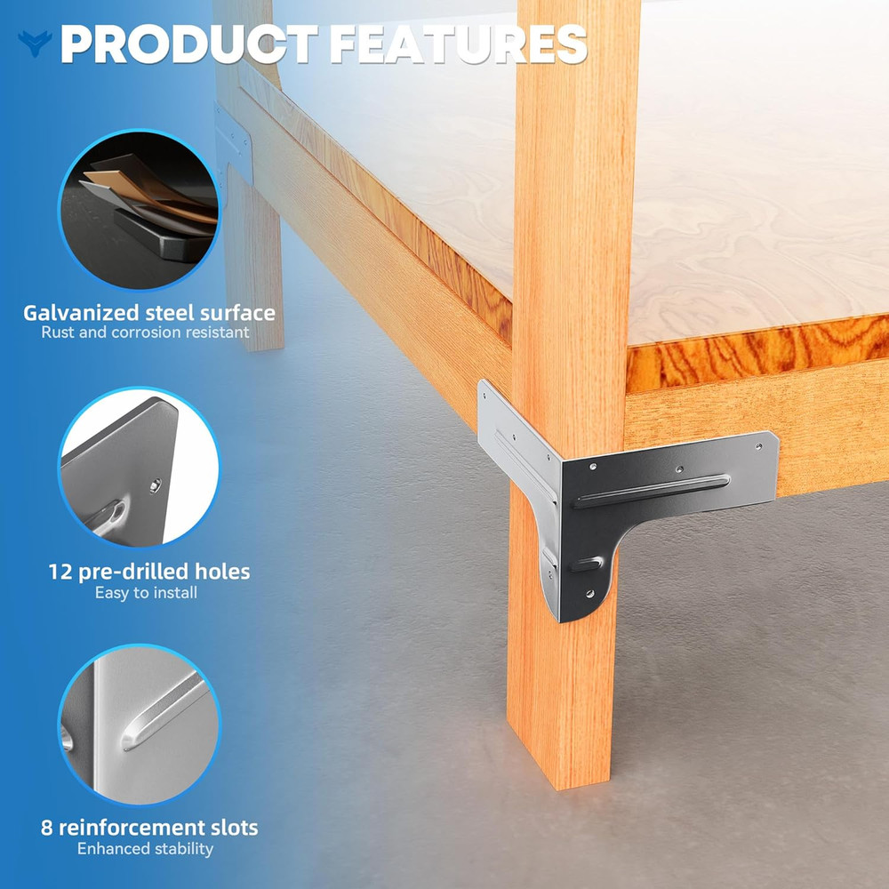 Workbench and Shelving Hardware Kit - Galvanized Steel Workbench Bracket Kit - 8
