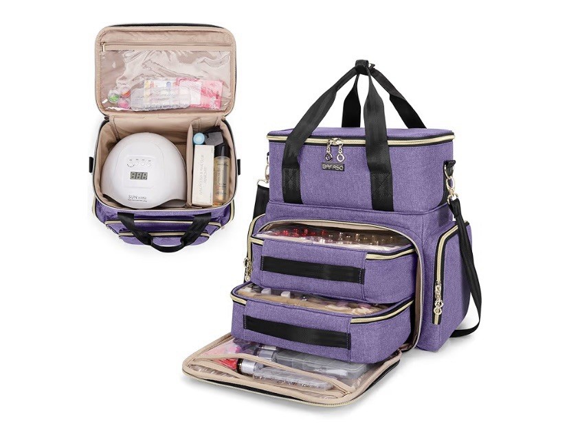 Bafaso Purple Cosmetics Case with Compartments and Removable Insert