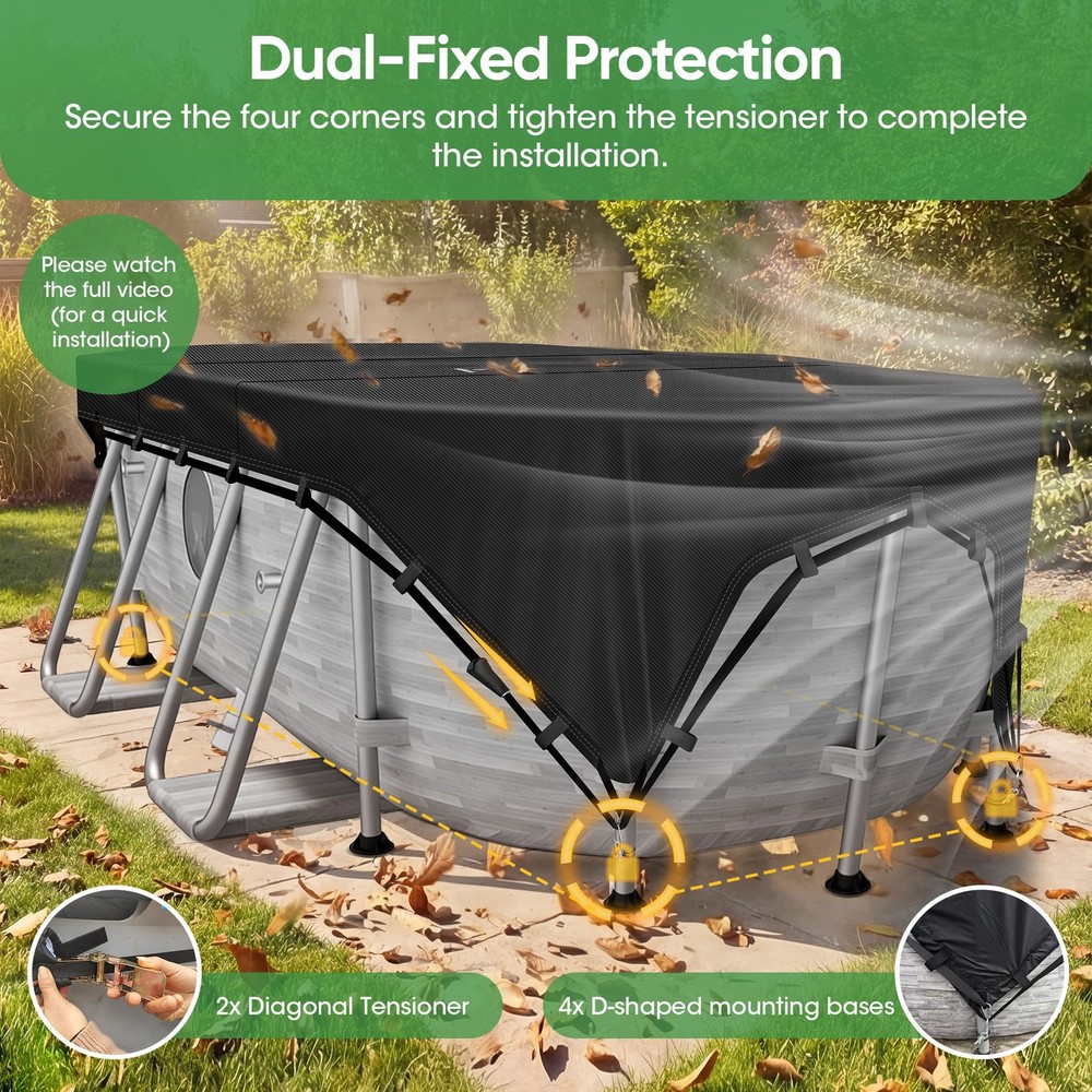 15x30Ft Oval Pool Cover Patented Design Four-Corner Locking 500D Rectangular ...