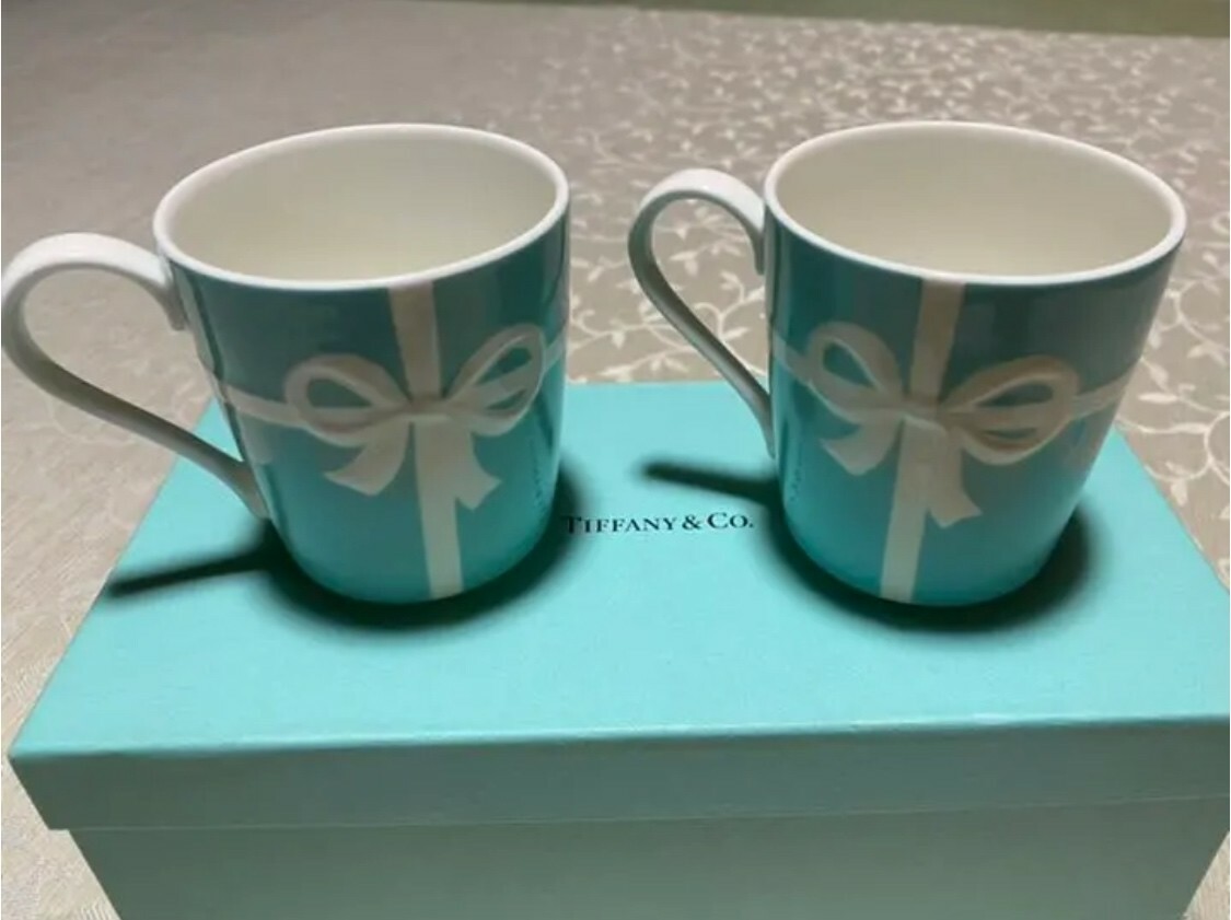 Tiffany & Co. Mug Blue Ribbon Box 2 Mug Cup with BOX From Japan new