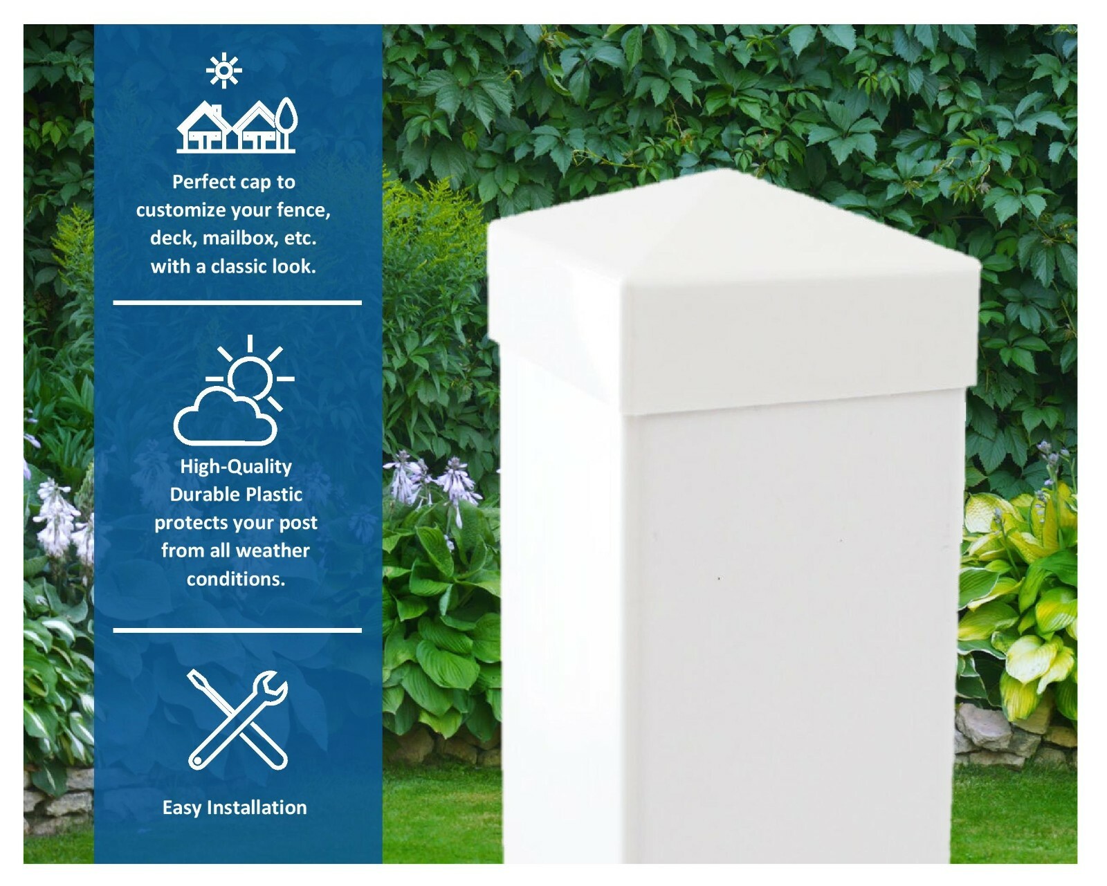 True 5x5 (127mm x 127mm) Plastic Pyramid Vinyl Fence Post Cap White 8,16, 24 pk
