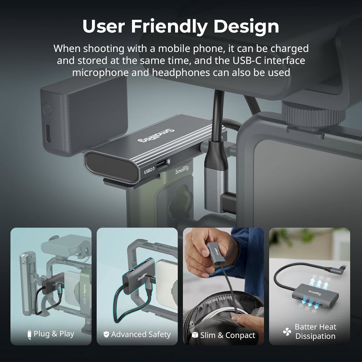 SmallRig USB-C Hub 4-in-1 PD/USB-C 3.1/USB-C 2.0 with Audio Adapter for Phone