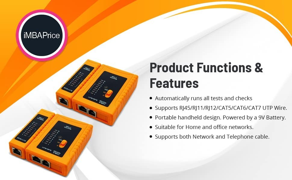 RJ45/RJ11 Network Cable Tester - Compact Design with Automated Testing Features