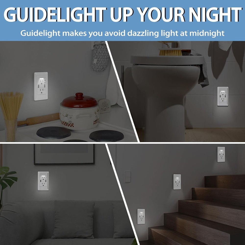 12x High Speed USB Charger Wall Outlet, with Power-Saving Auto Nightlight Sensor