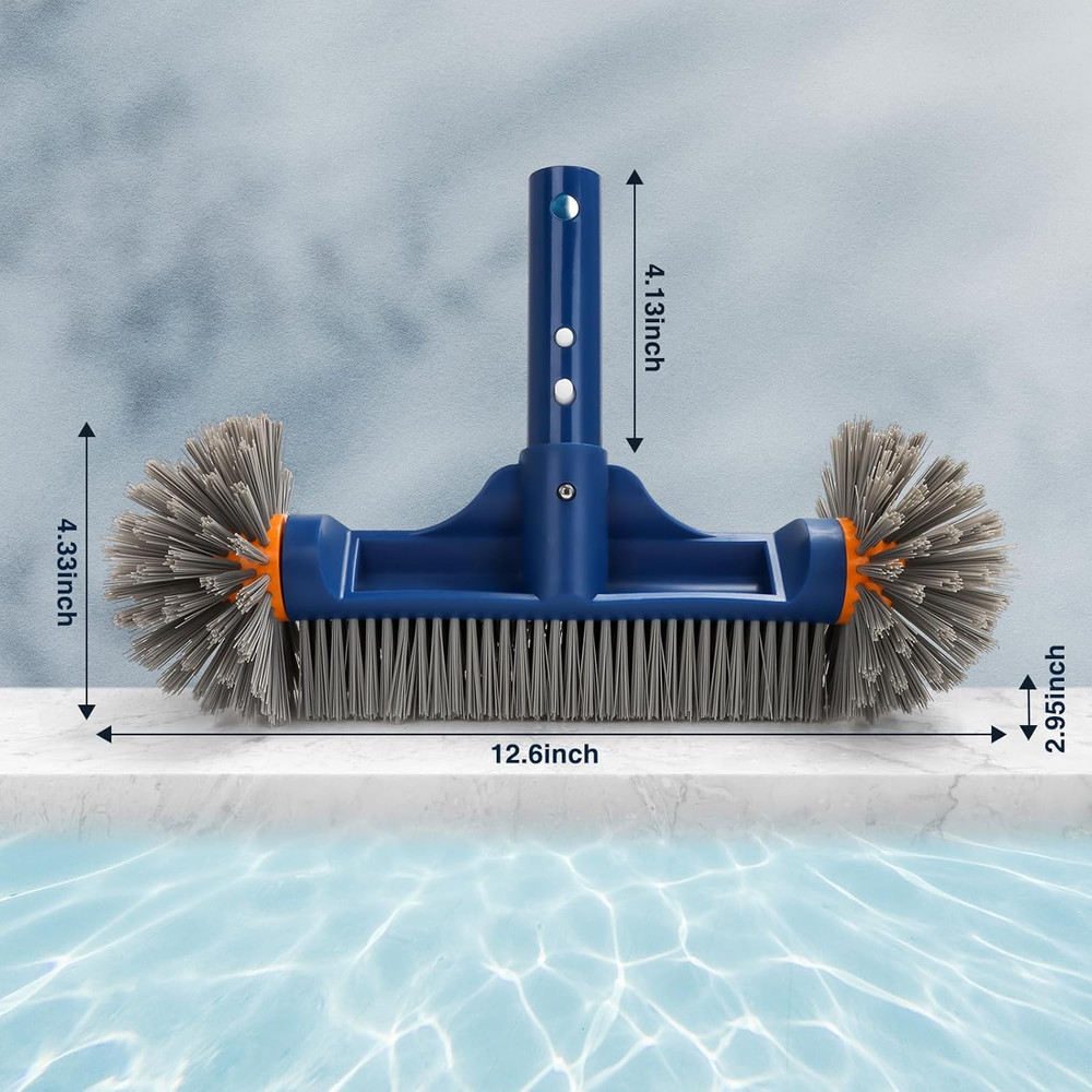 Pool Brush Head with round Ends, 12.5'' High-Efficiency Pool Brush for Cleaning