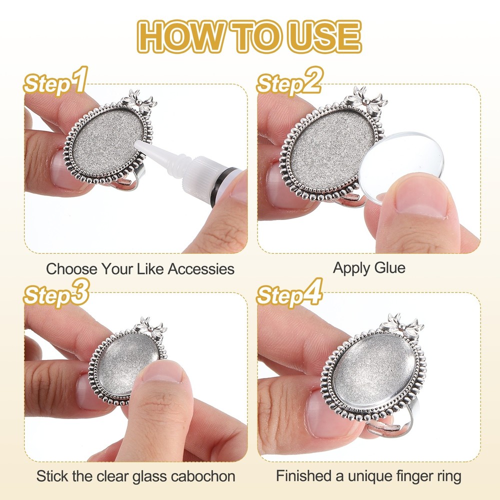 10Pcs Metal Ring Base Blank, 18mm Ring Blank Base with 10Pcs Cabochon(Black)