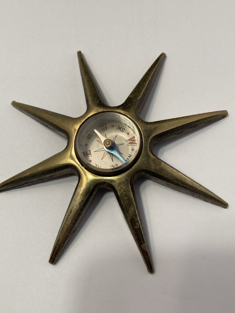 sunburst solid brass vintage compass
