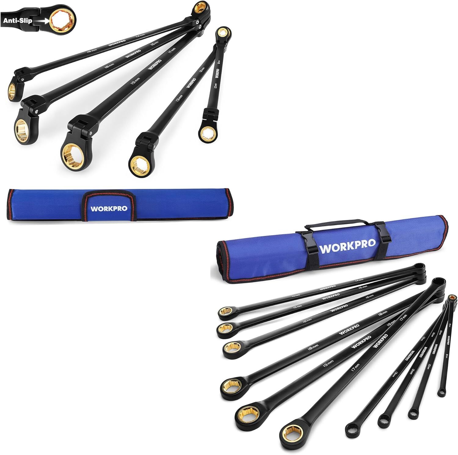 WORKPRO 5PCS Flex Head Extra Long Ratchet Wrench/10PCS Extra Long Ratchet Wrench