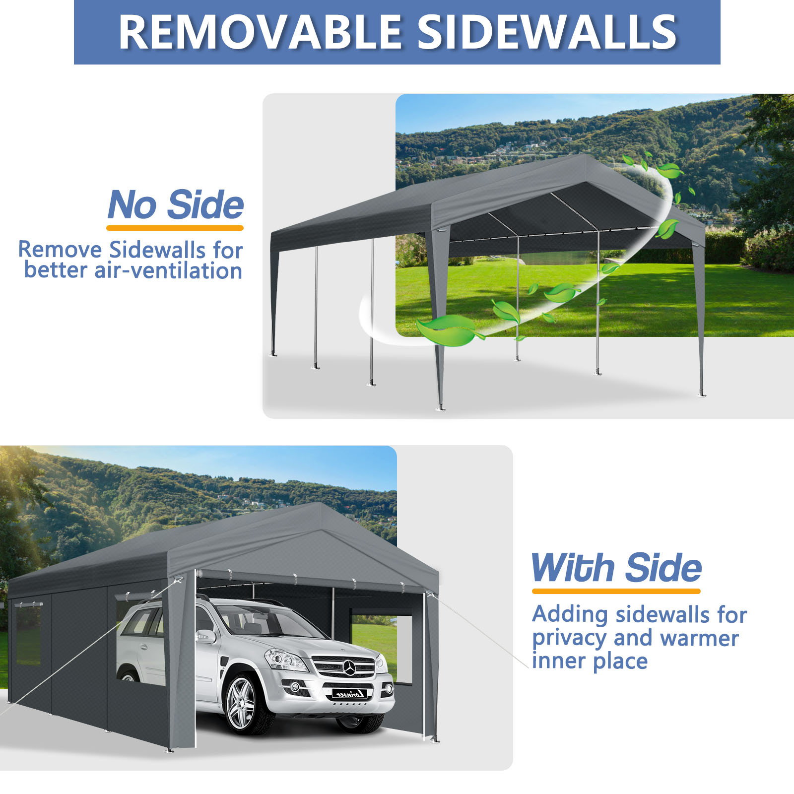 Carport Car Canopy Garage Shelter Tent 12x20FT 8 Legs Sidewalls & Windows