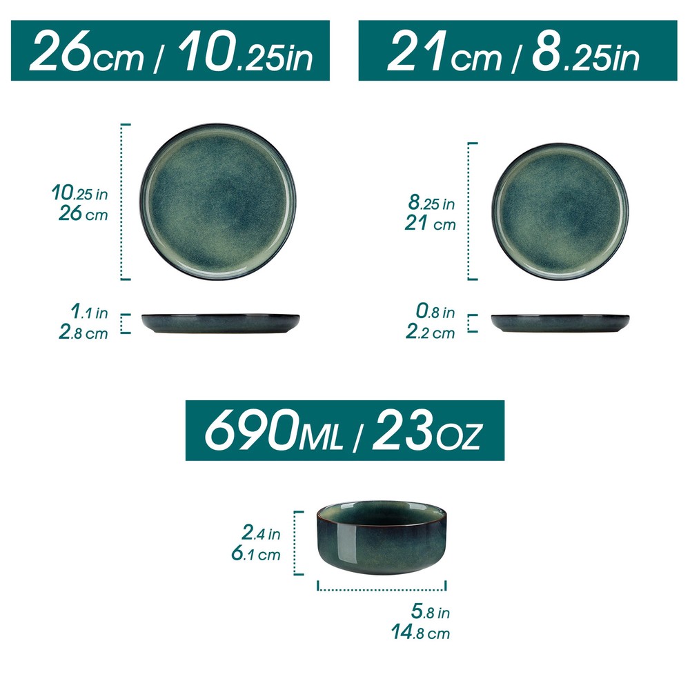 18/36 Piece Green Reactive Glaze Dinnerware Set Scratch Resistant Stoneware Set