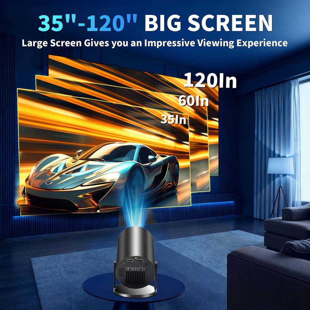 [Built-in Apps & 2026 Upgraded] Mini Projector Support 4K Projector, Black