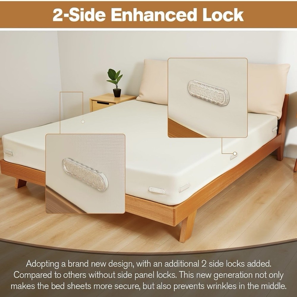 Bed Sheet Holder with Slide Lock, Universal Fitted Sheet Easy Install (White)