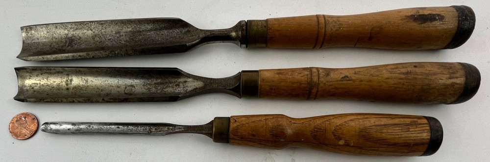 3 James Swan Socket Firmer Gouges with Handles 1 ",  7/8" & 1/4" Ready To Use