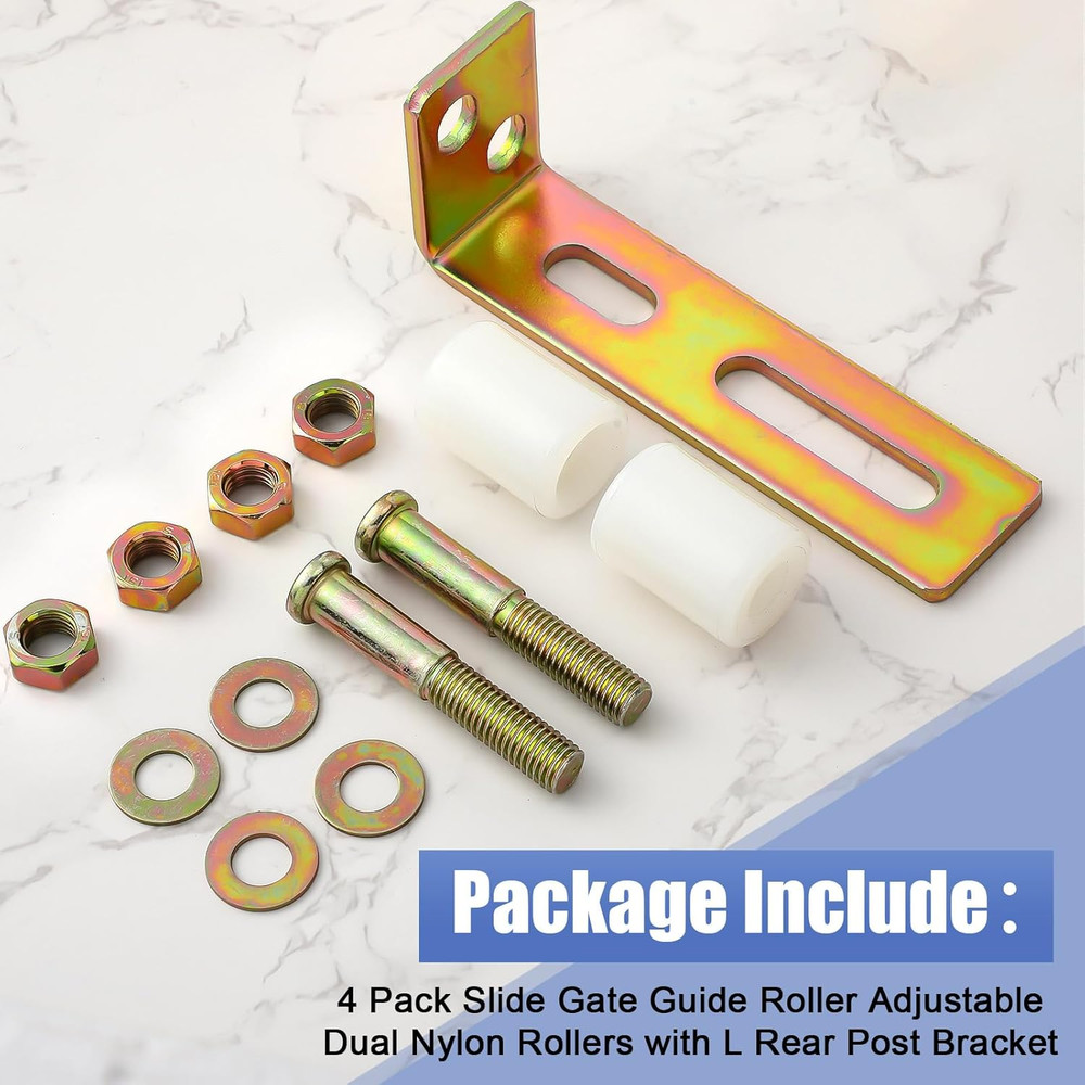 4 Pack Slide Gate Guide Roller Adjustable Dual Nylon Rollers with L Rear Post Br