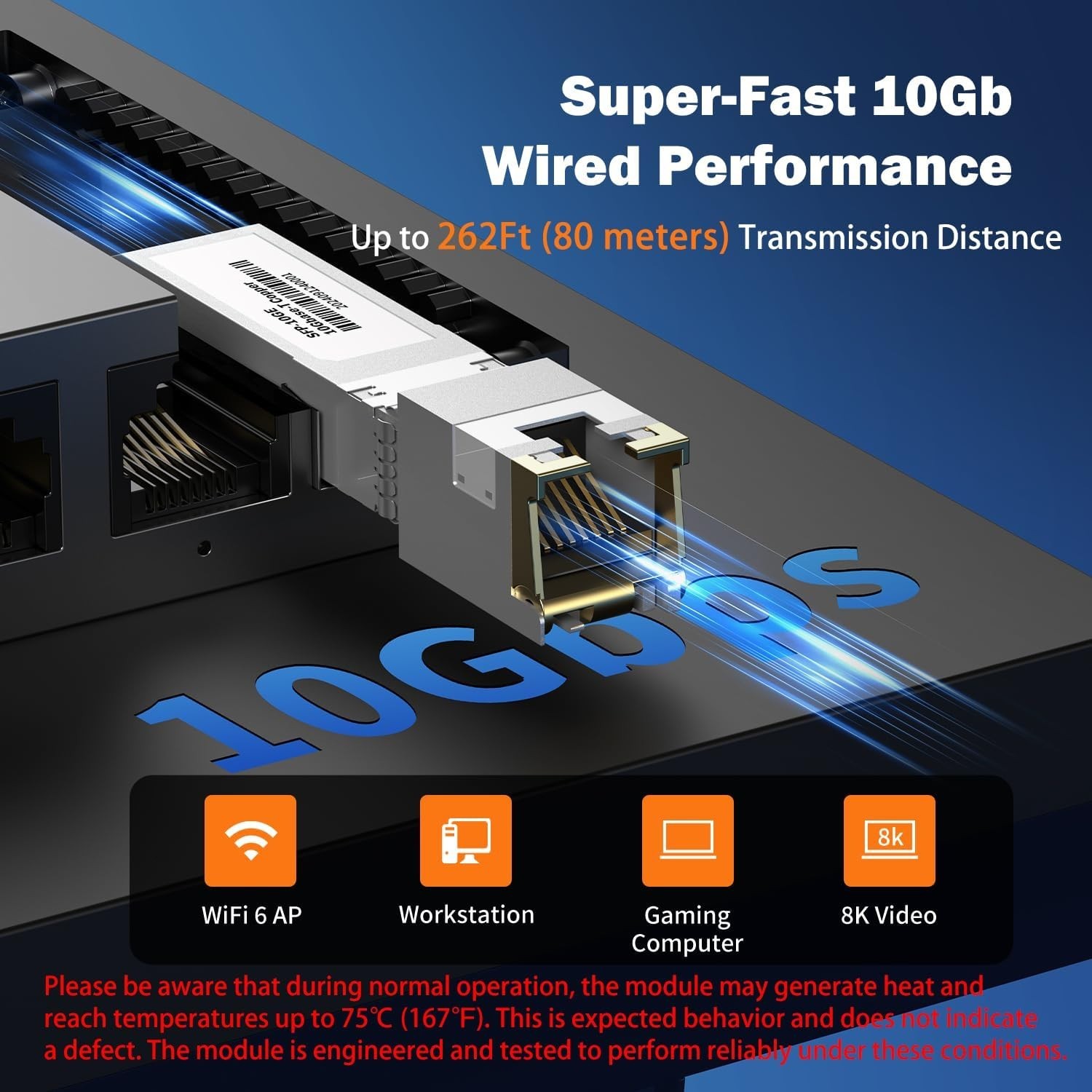 10Gb SFP+ to RJ45 Module Copper Cat6 Transceiver Compatible w/5Gb/ 2.5Gb/ 1Gb