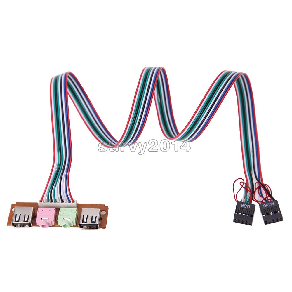 2 USB PC Computer Case Front Panel USB Audio Port Mic Earphone Cable 6.8cm