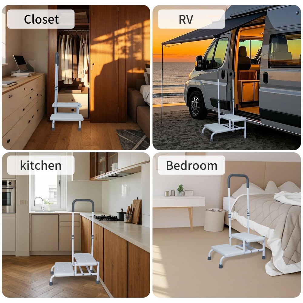 2 Step Stool with Handle for Elderly, Bed Steps for High Beds for Adults, Non...