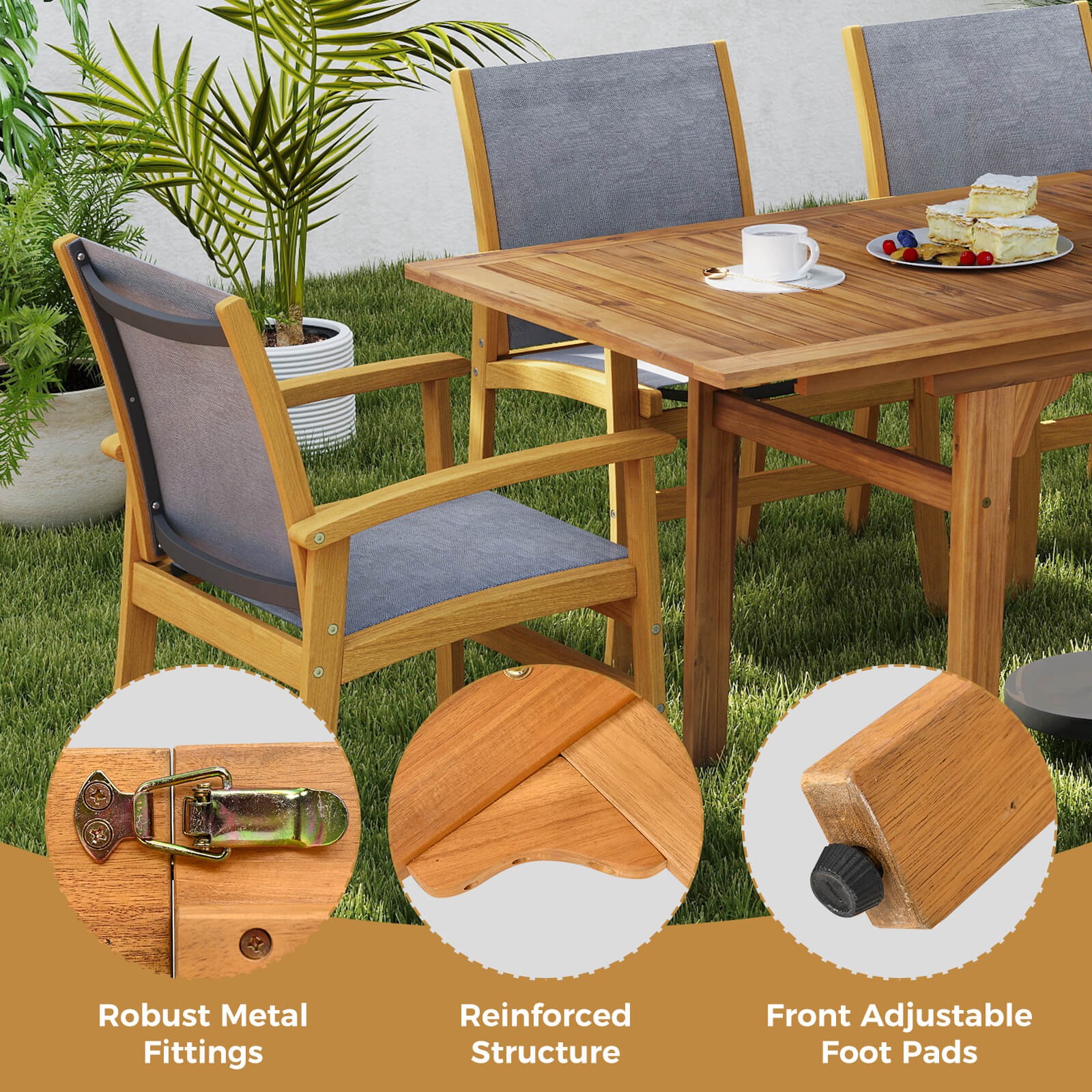 Expandable Outdoor Dining Table 55"-71" Acacia Wood Patio Table for 6-8 Person