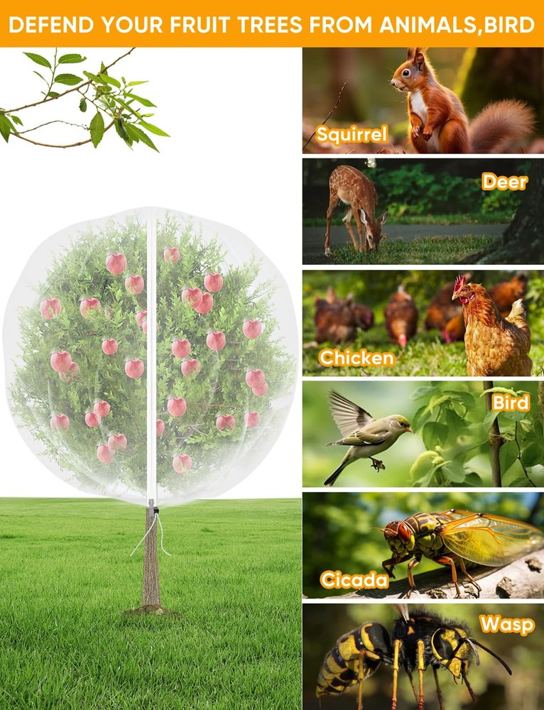 Fruit Tree Netting for Cicadas - with 2Pcs 8Ftx5.3Ft Zipper&Drawstring Protec...