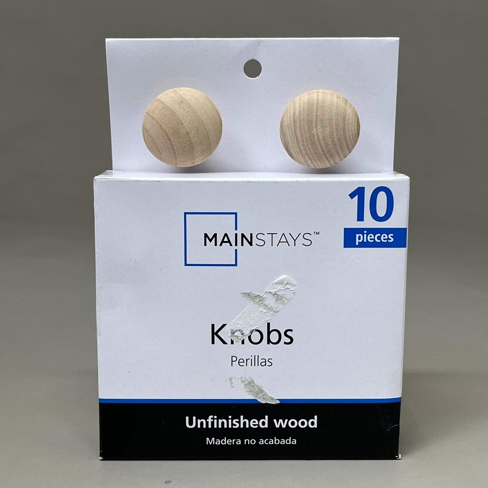 MAINSTAYS (2 PACK, 10 KNOBS EACH) Round Cabinet Knobs 1-1/2" Dia Unfinished Wood