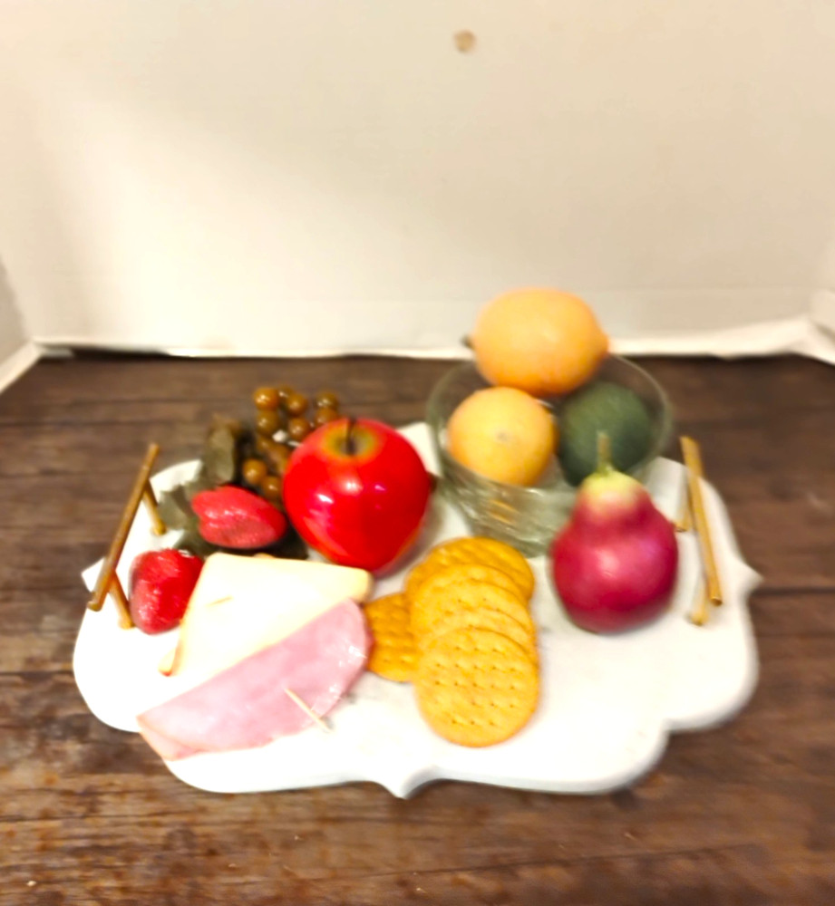 Solid White Marble Charcuterie Food Serving Board w/Solid Brass Carrying Handles