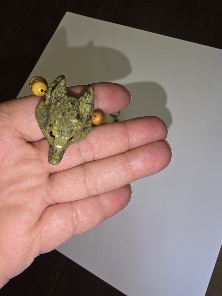 Carved Stone Wolf Fox Head Neclace