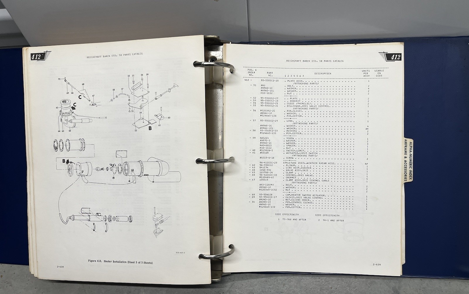 Beechcraft E55, 58 Baron Parts Catalog 58-590000-5 Original