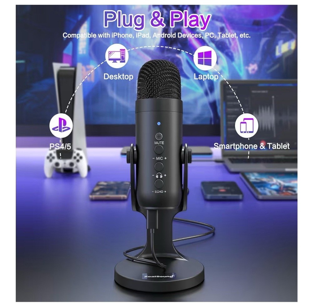 ZealSound USB Microphone Condenser Computer PC Mic Plug&Play Gaming A9