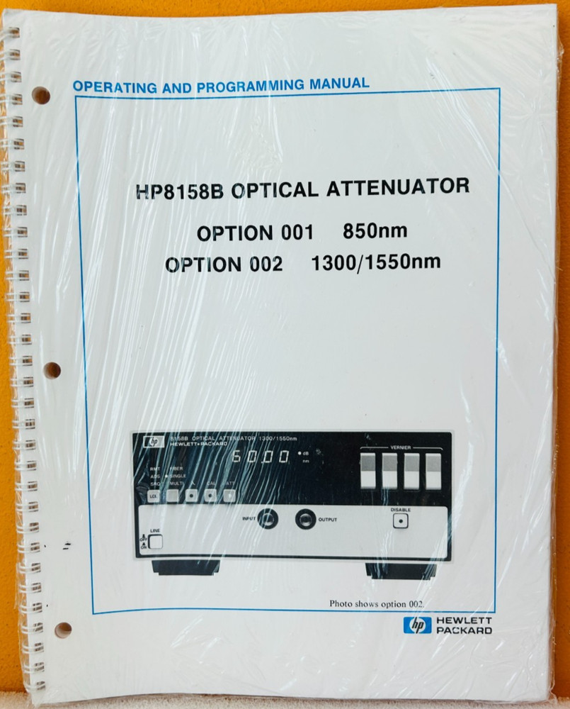 HP 08158-90012 HP8158B Optical Attenuator Operating & Programming Manual.