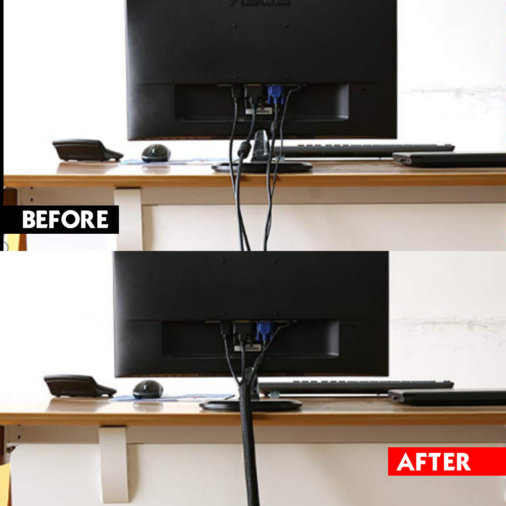 Split Braided Cable Sleeve Self-Wrap Wire Loom for Auto Harness Protection Black