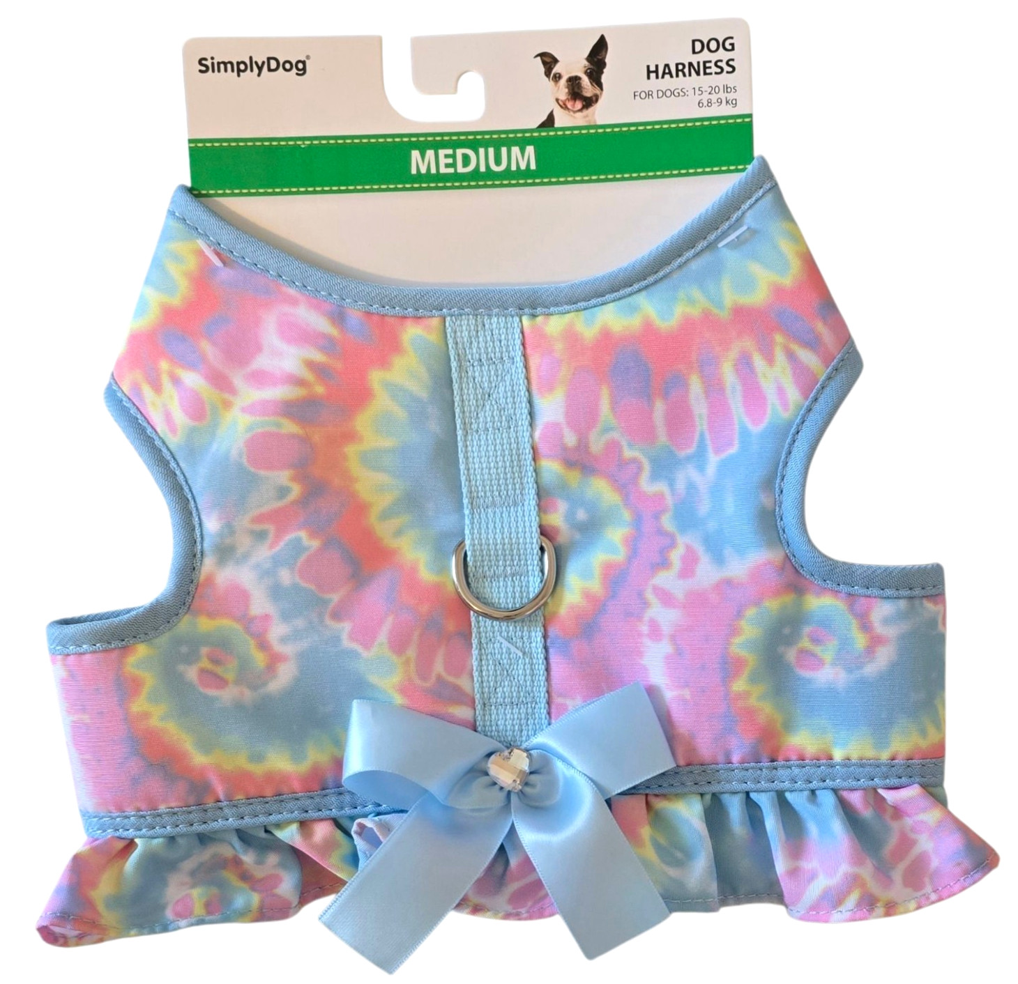 Simply Dog Pastel Tie Dye, Ruffles, Satin Gem Bow Puppy/Dog Harness, Medium