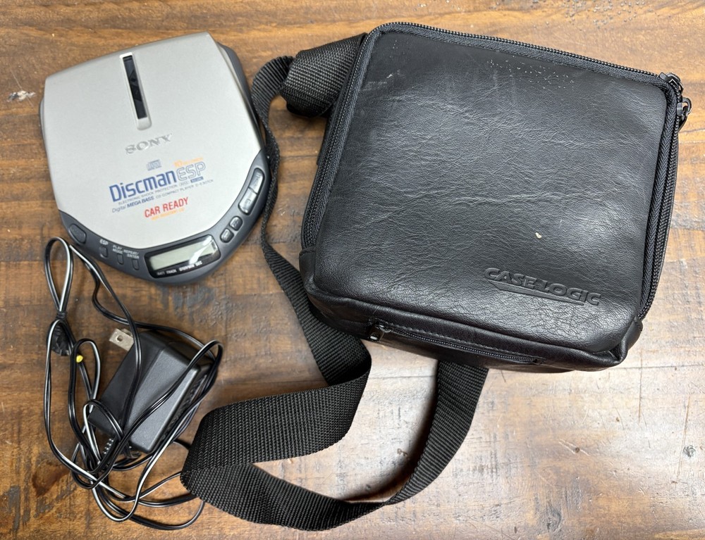 Working Sony Discman ESP CD Player Car Ready Cord & Case Logic Bag