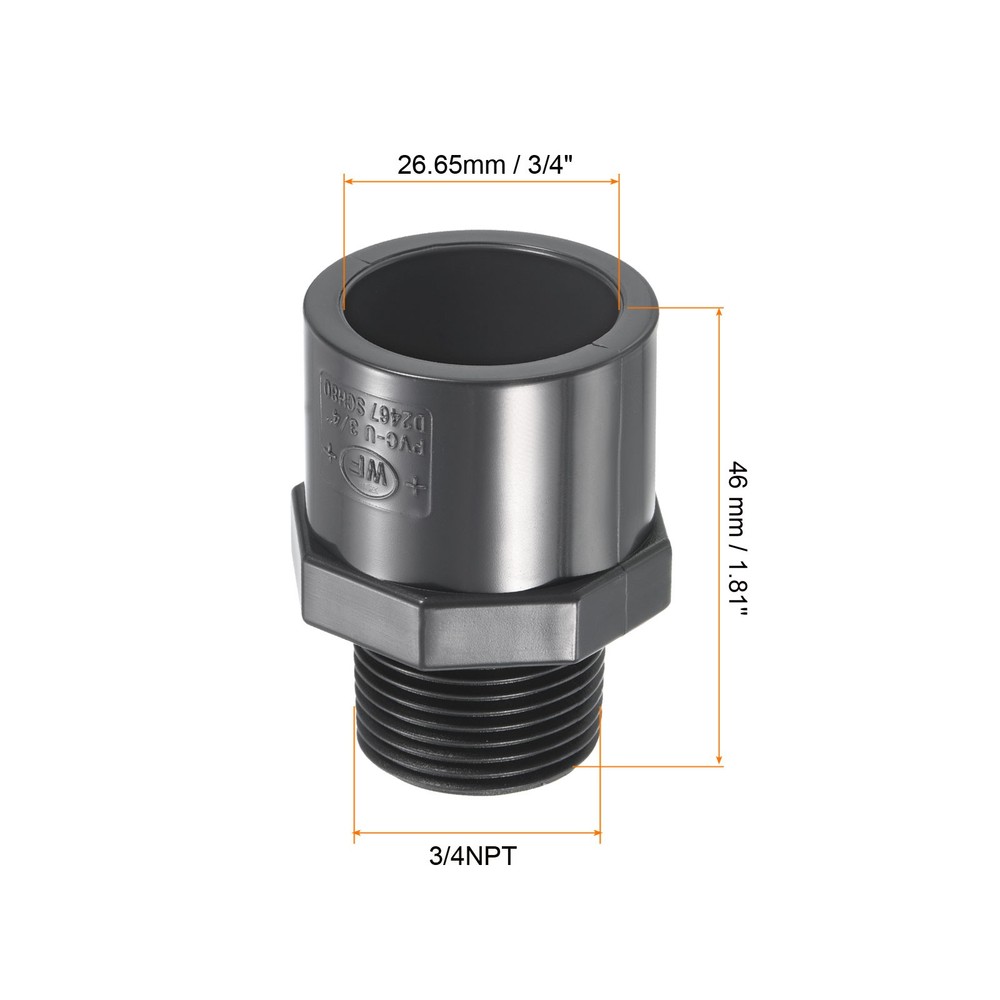 6PcsPipe Fitting 3/4NPT Male Thread 3/4" Socket Straight Connector Gray