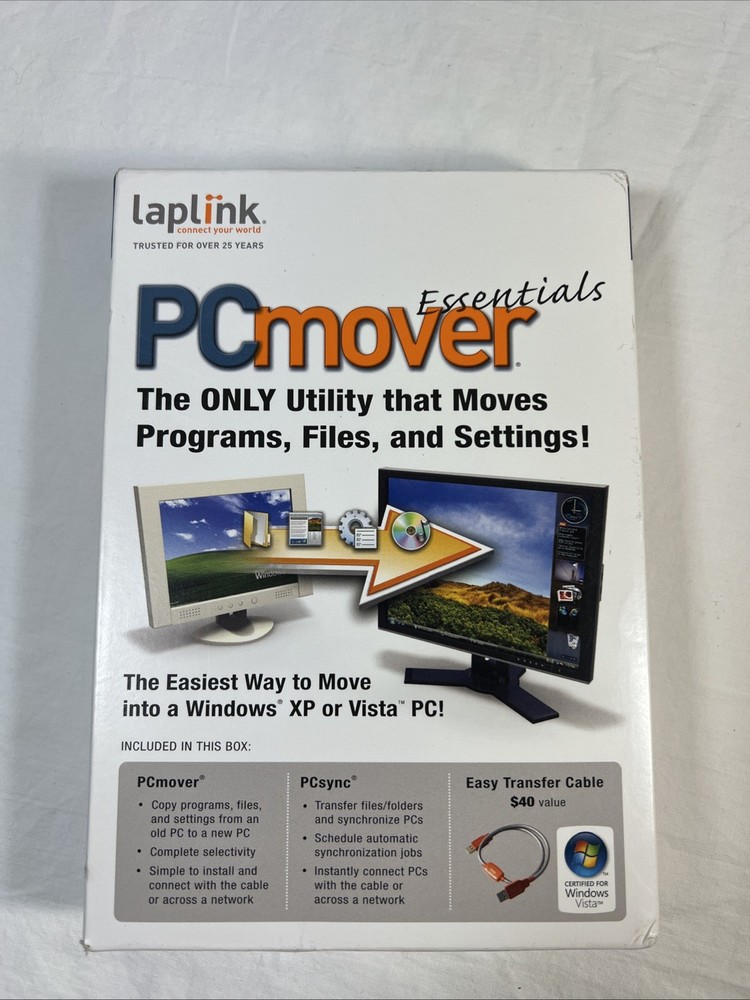NEW Laplink PC Mover Essentials (CD, Transfer Cable, Quick Start Guide) PCmover