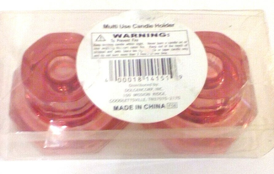 Candle Holders Red Glass Hexagon Shaped Pair 5"