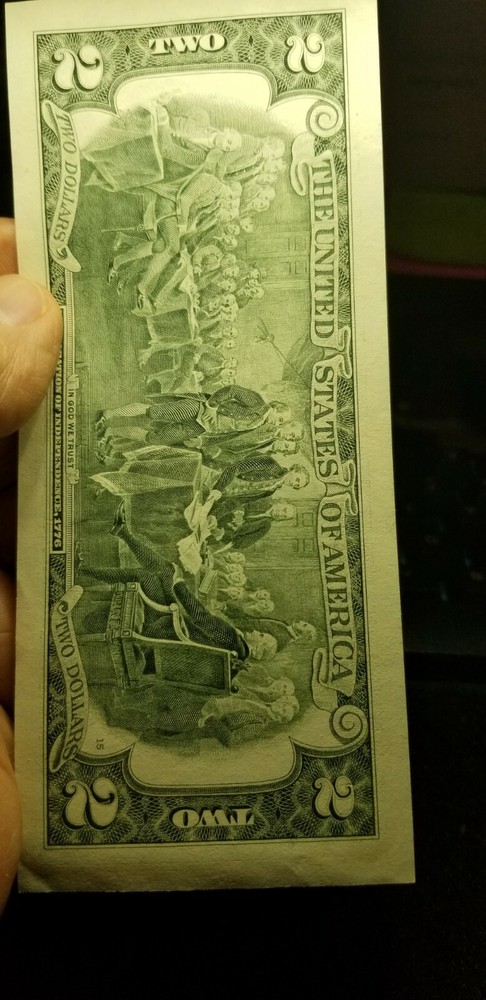1976 $2 ERROR FRN Note Green Printing major shifting down