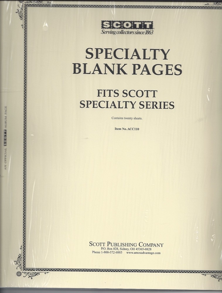Pkg. of 20 Scott ACC110 Specialty Blank Pages FREE U.S. Shipping w/$50 Order