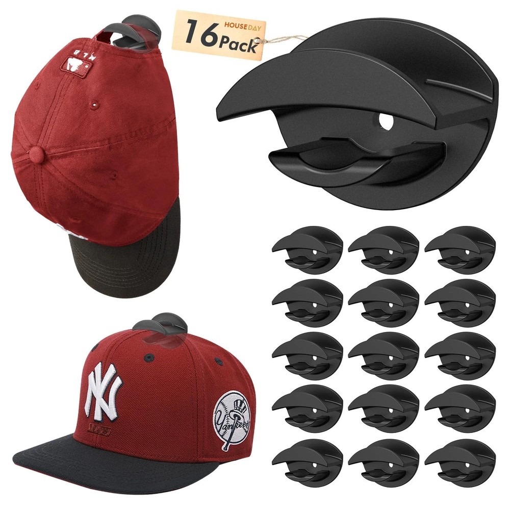 Adhesive Hat Hooks for Wall 16 Pack, Strong Hat Rack for Baseball Cap Display...
