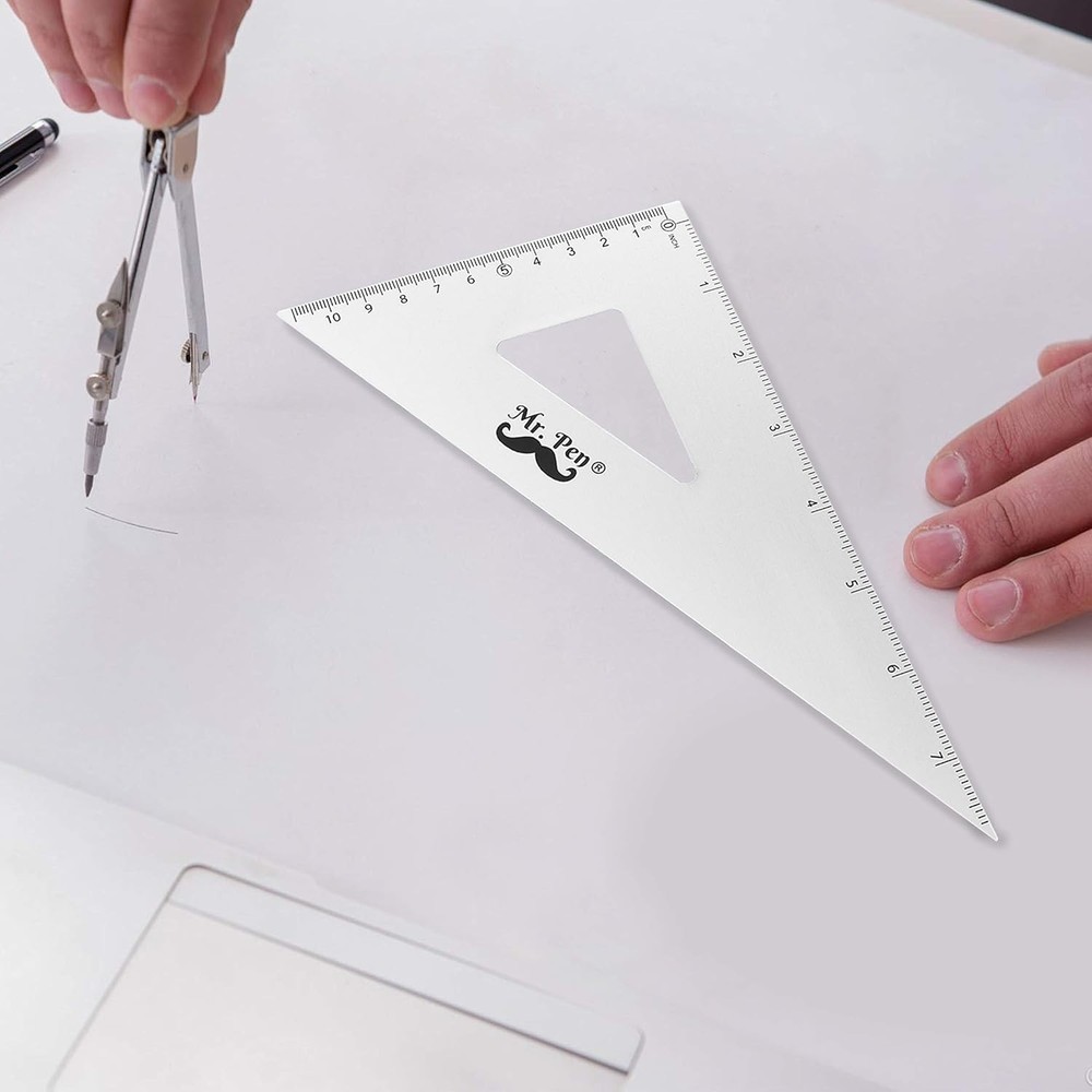 Metal Geometry Kit - 4Pack Set Square, Protractor, Aluminum Ruler, Drafting Tria