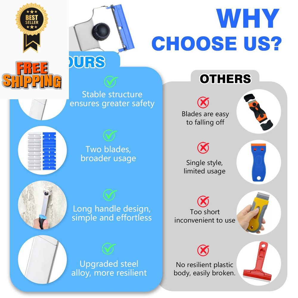 Giramika Razor Blade Scraper Tool with 20 Extra Long Handle