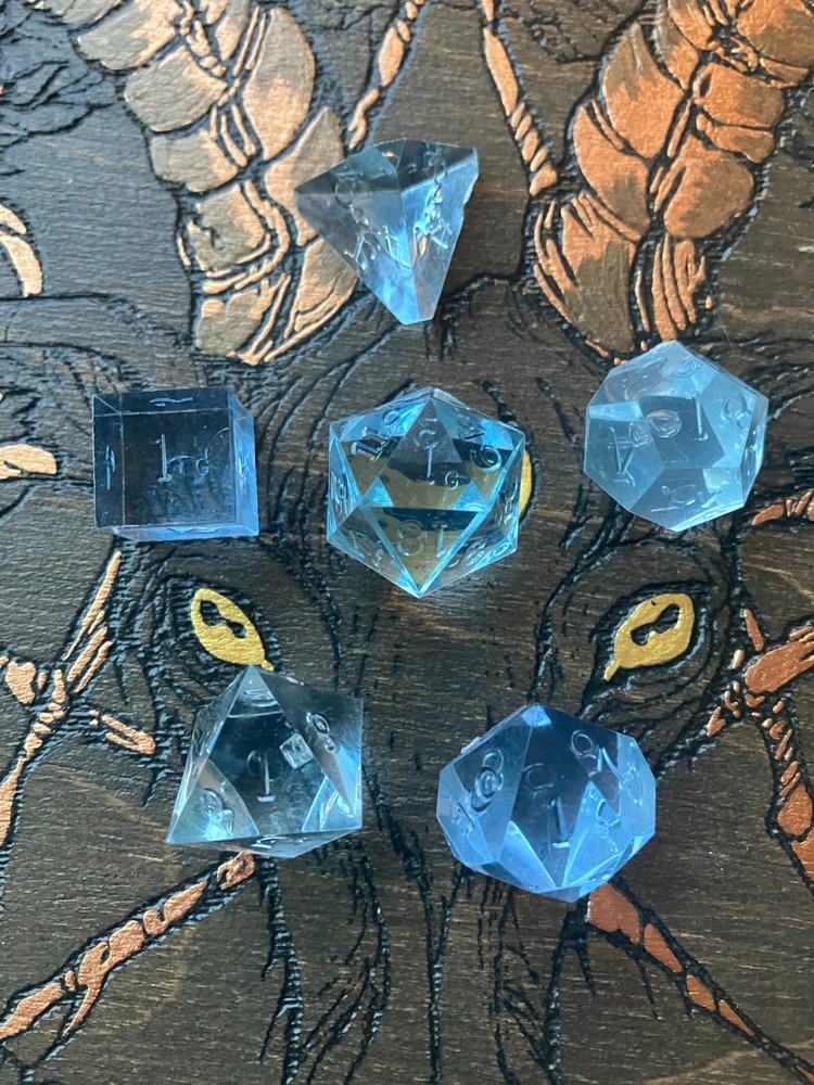 Vintage Gamescience OOP set Ice Blue gem full 6 dice set! RPG D&D AD&D