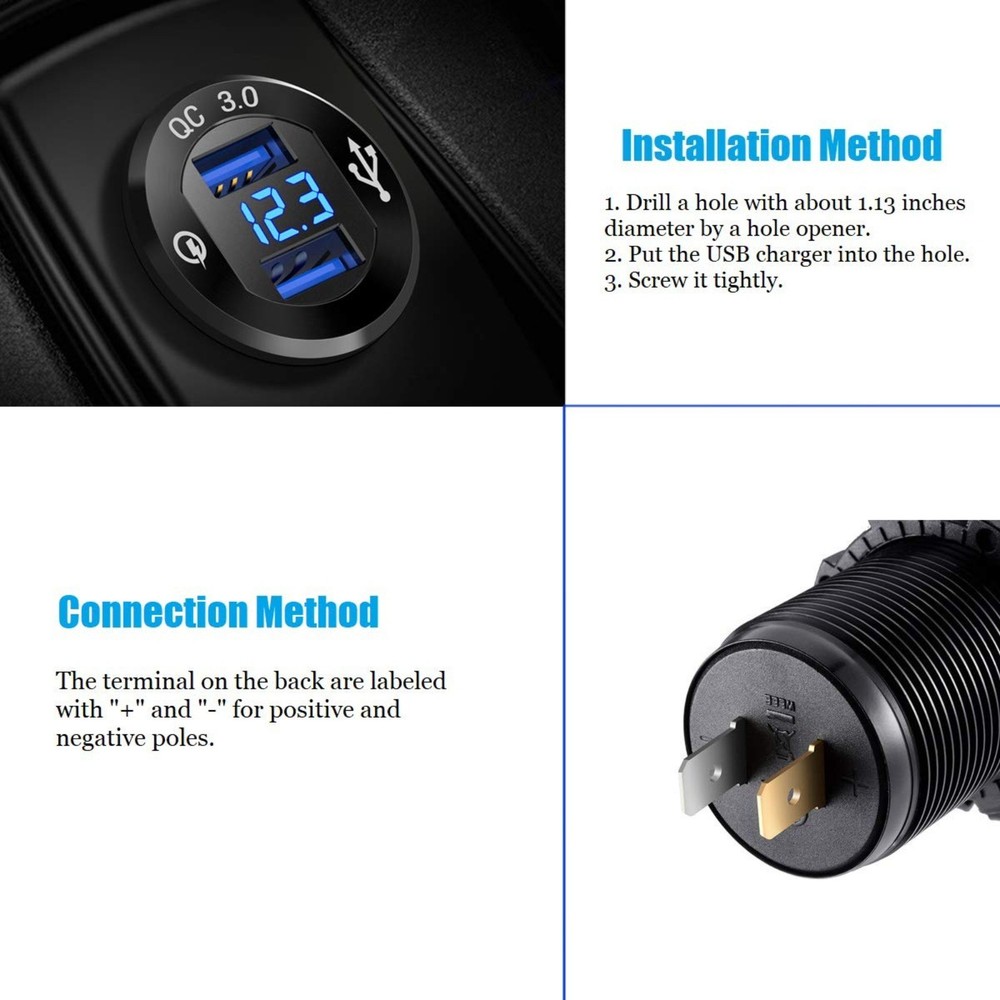 YONHAN 12V Aluminum USB & Cigarette Lighter Socket with Voltmeter DIY Kit