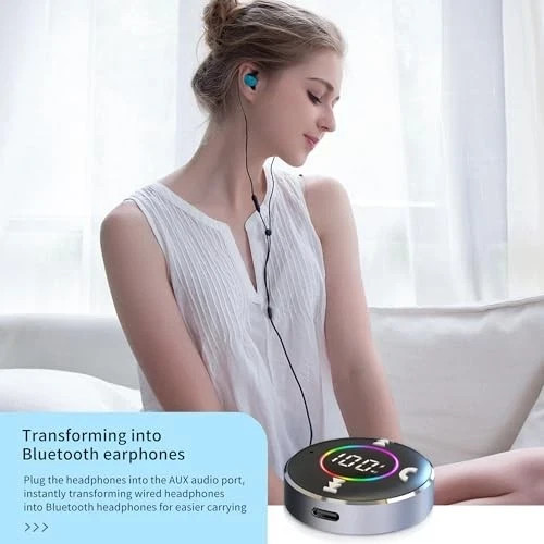 Bluetooth Receiver for Car, Bluetooth 5.3 AUX Adapter with LED Battery Silver