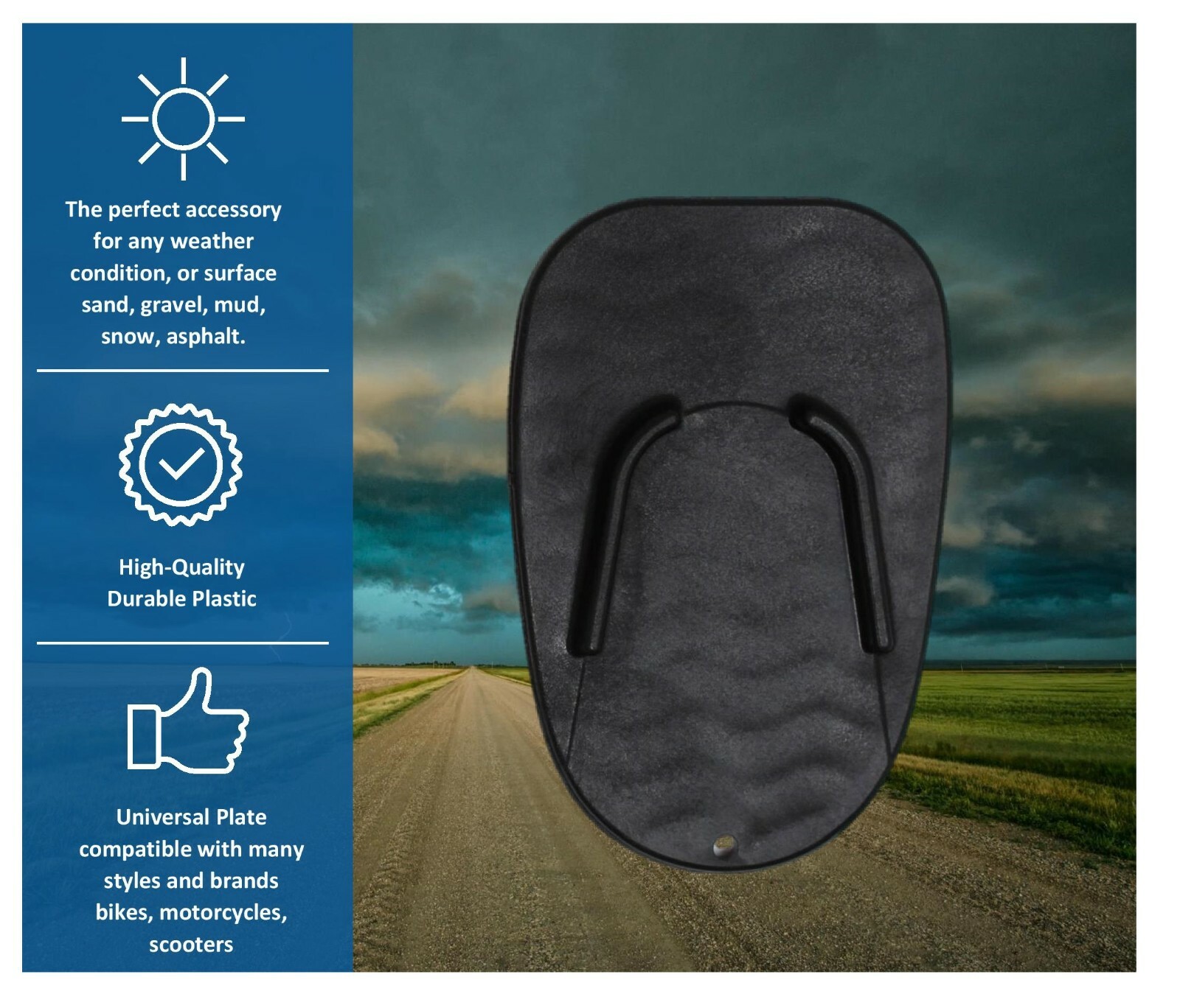 Motorcycle Kickstand Pad Plate Biker's Kick Stand Black Harley Honda Plastic