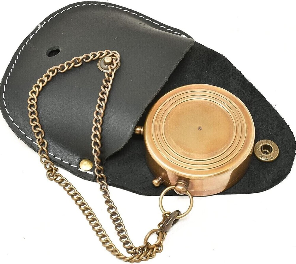 Engraved Personalized Inscription Antique Brass Compass with Leather Case