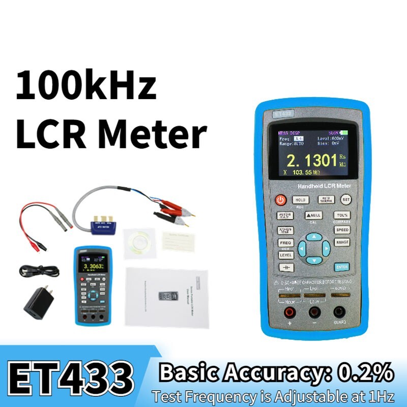 ET433 Handheld LCR Meter Tester Capacitance Inductance Meter 100KHz Adjustable