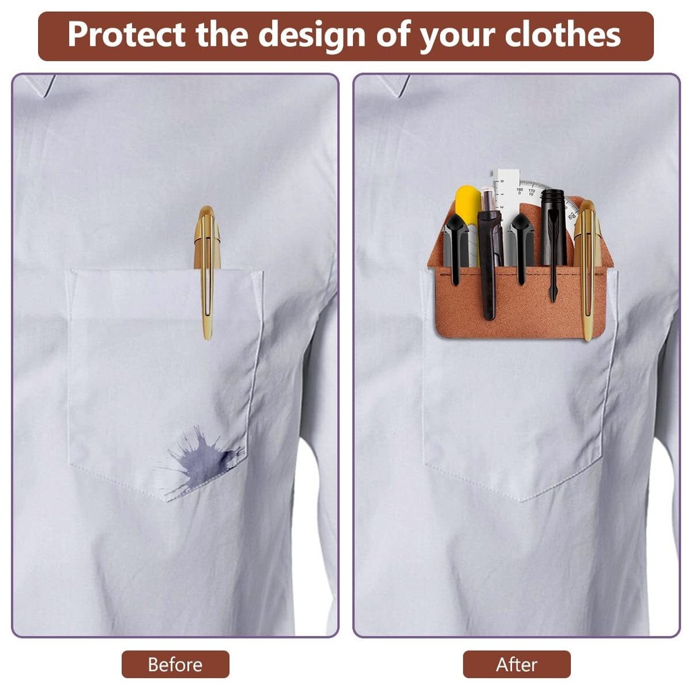 2 Pcs Leather Pocket Pen Holder Organizer Pouch Protector Multi-Purpose Sleeve
