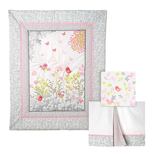 Just Born Botanica 3-Piece Crib Bedding Set Patterns include Songbirds Butterfly