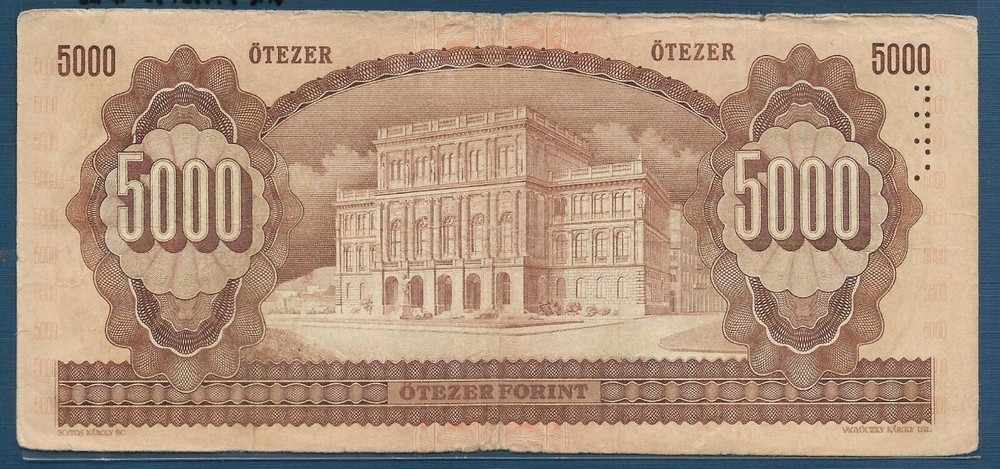 Hungary 5000 Forint, 1990, P 177a, VF minor split